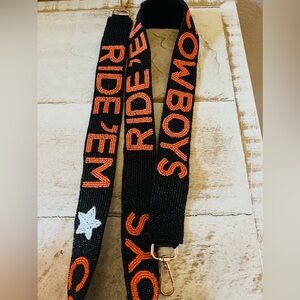 Beaded Oklahoma State Cowboys Ridem Cowboys Purse Strap-White Ride Em New
